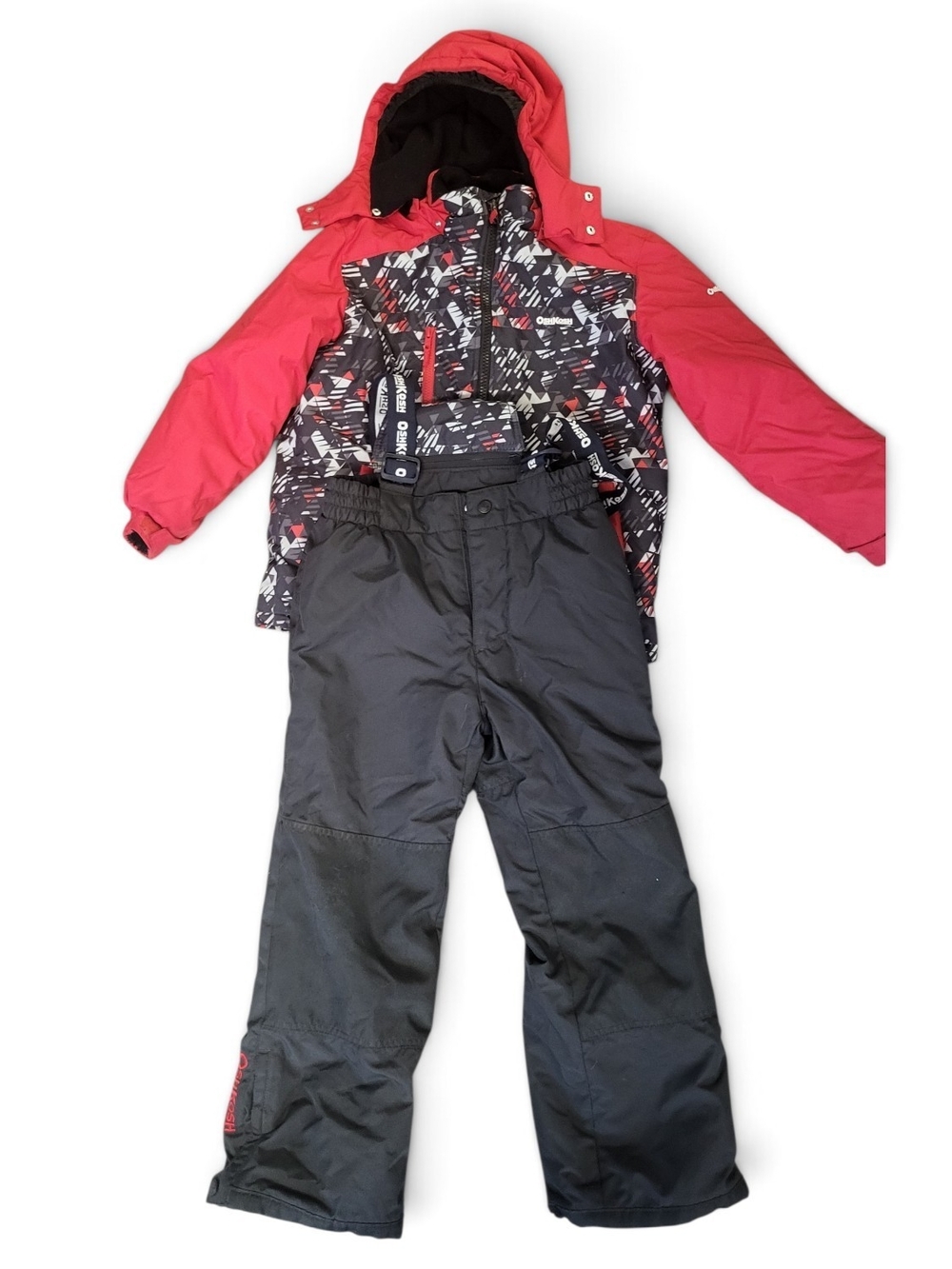 OshKosh B'gosh Red and Black Kids Winter Jacket with Black Bib Snow Pants